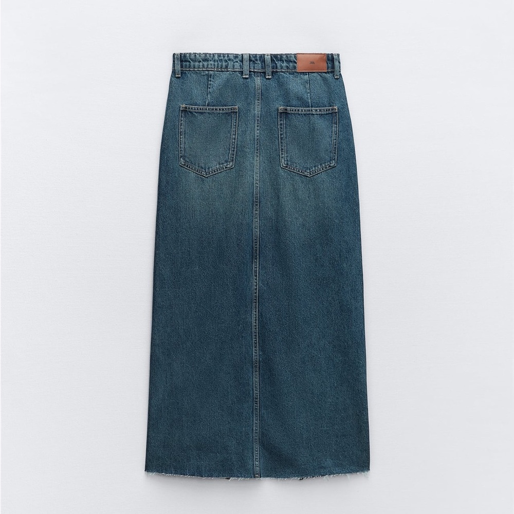 Zara set Long front Slit Denim High waist Skirt & Jacket Indigo Dark Blue S NWT - Picture 6 of 16